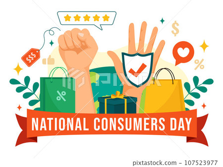 National Consumer Day Vector Illustration with Shopping Cart and Paper Bag for Promotion, Banner or Poster in Flat Cartoon background Design 107523977