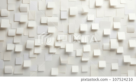 Sticky note on wall white background. A white wall with a sticky note pattern, consisting of various sizes of white squares and rectangles protruding from the wall. The squares and rectangles are Sticky note on wall white background. A white wall with a sticky note pattern, consisting of various sizes of white squares and rectangles protruding from the wall. The squares and rectangles are 107524210
