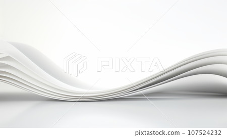 A modern and artistic image of a white abstract wave-like structure on a white background. The wave structure is composed of multiple layers of curved lines that create a sense of movement and depth 107524232