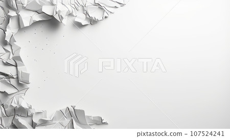 A broken wall on a white background with a 3D effect. The wall is white and has jagged pieces. The pieces are scattered on the left side of the image. The background is white and fades to gray. A A broken wall on a white background with a 3D effect. The wall is white and has jagged pieces. The pieces are scattered on the left side of the image. The background is white and fades to gray. A 107524241