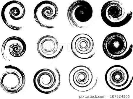 用畫筆繪製的一組黑色漩渦 107524305