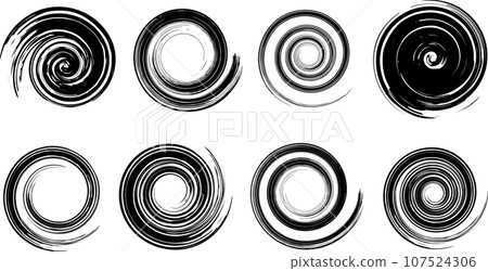 用畫筆繪製的一組黑色漩渦 用畫筆繪製的一組黑色漩渦 107524306