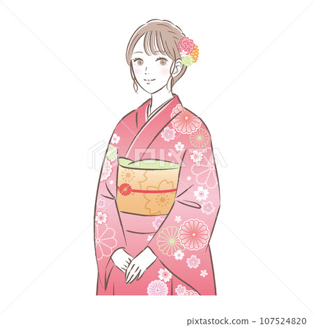 Illustration of a gorgeous young woman in a kimono/long-sleeved kimono, Coming of Age Ceremony/New Year's Day Illustration of a gorgeous young woman in a kimono/long-sleeved kimono, Coming of Age Ceremony/New Year's Day 107524820