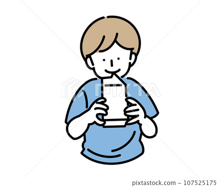 男孩從紙包裡喝果汁 107525175