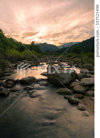 River stone , View water river tree, Stone river and sun in forest River stone , View water river tree, Stone river and sun in forest 107525496