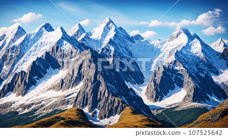 Landscape of snowy mountains and sky 107525642