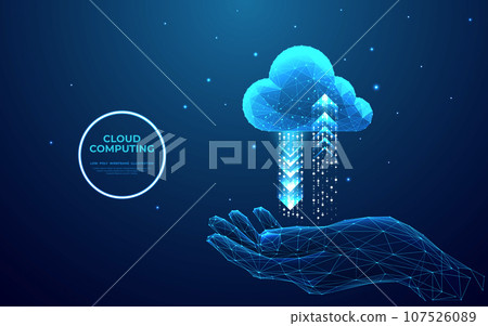 businessman holds digital cloud computing icon with arrows up and down 107526089