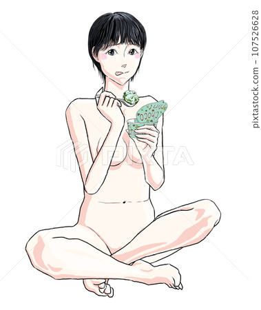 女孩坐在地板上吃冰淇淋 33 女孩坐在地板上吃冰淇淋 33 107526628