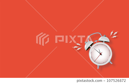 White metal vintage ringing alarm clock on bright red background. Modern design 3d. Vector White metal vintage ringing alarm clock on bright red background. Modern design 3d. Vector 107526872