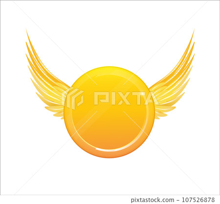 Flying golden coin with golden wings isolated on a white. 3D Vector Flying golden coin with golden wings isolated on a white. 3D Vector 107526878