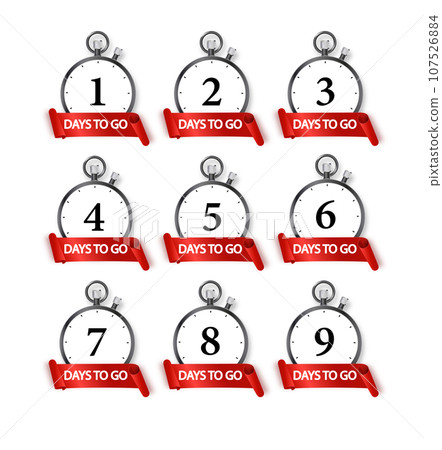 1 days to go icon set. Countdown of days remaining. Offer timer sticker limited to a few days. Vector 1 days to go icon set. Countdown of days remaining. Offer timer sticker limited to a few days. Vector 107526884