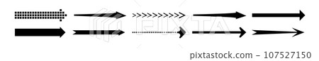 Arrow right black set icon in flat. Sign on white backdrop. Vector 107527150