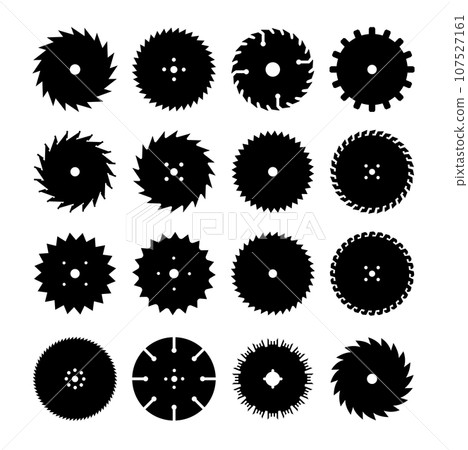 Circular saw. Rotary flat blades saw machine, cut teeth machine for carpentry, machine for wood construction. Vector Circular saw. Rotary flat blades saw machine, cut teeth machine for carpentry, machine for wood construction. Vector 107527161