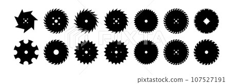 Circular saw. Rotary flat blades saw machine, cut teeth machine for carpentry, machine for wood construction. Vector Circular saw. Rotary flat blades saw machine, cut teeth machine for carpentry, machine for wood construction. Vector 107527191