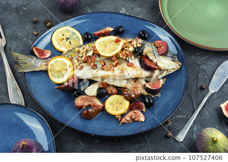 Healthy food, roasted dorado. Healthy food, roasted dorado. 107527406