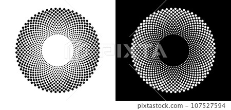 Abstract background with hexagons in circle. Art design spiral as logo or icon. A black figure on a white background and an equally white figure on the black side. 107527594