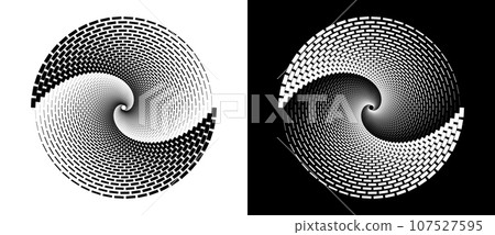 Abstract background with rectangles in circle. Art design spiral as logo or icon. A black figure on a white background and an equally white figure on the black side. 107527595