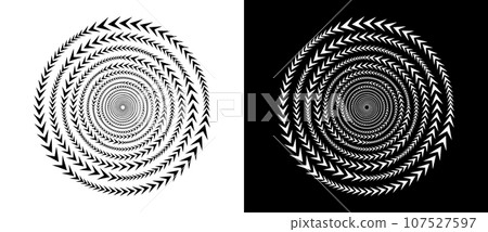 Abstract background with arrows in circle. Art design spiral as logo or icon. A black figure on a white background and an equally white figure on the black side. Abstract background with arrows in circle. Art design spiral as logo or icon. A black figure on a white background and an equally white figure on the black side. 107527597