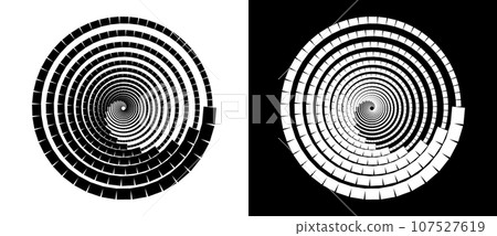 Abstract background with squares in circle. Art design spiral as logo or icon. A black figure on a white background and an equally white figure on the black side. 107527619