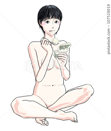 Girl sitting on the floor and eating ice cream 37 107528019