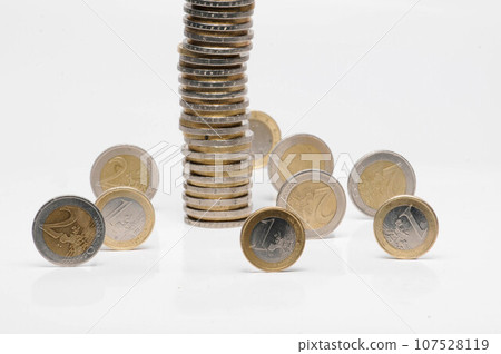 money pile, coin pile, euro, cash money pile, coin pile, euro, cash 107528119