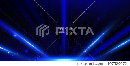 Abstract technology futuristic glowing lines neon blue light ray on dark blue background with lighting effect. 107529072