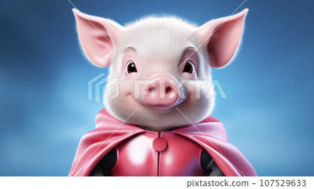 Cute pig wearing pink cloak on a blue background 107529633