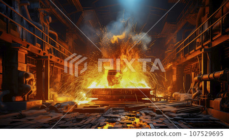 Foundry metallurgical factory workshop, iron cast. 107529695