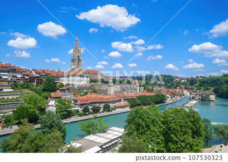 Cathedral of Bern Swiss panoramic view with river Cathedral of Bern Swiss panoramic view with river 107530323