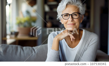 Close up Portrait Smiling Mature Woman Close up Portrait Smiling Mature Woman 107530341