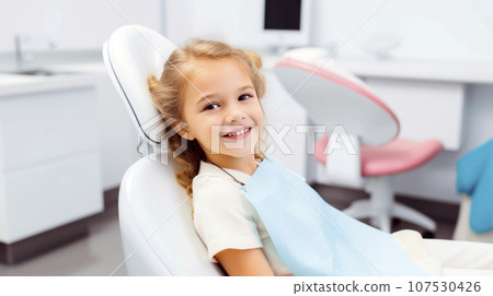 Smiling Kid Girl in Dentist Room 107530426
