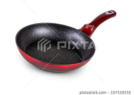 Red frying pan isolated on white background with clipping path Red frying pan isolated on white background with clipping path 107530538
