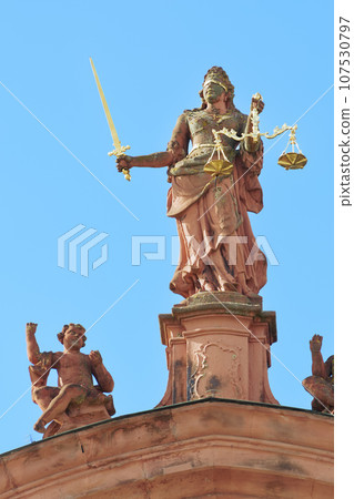 Lady Justice at Town Hall Offenburg Germany 107530797