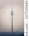 broadcasting tower nuremberg bavaria germany covered in mist 107530840