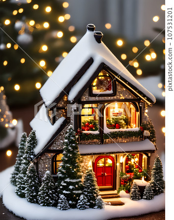 Cozy cinematic K HDR ceramic Christmas house. 107531201