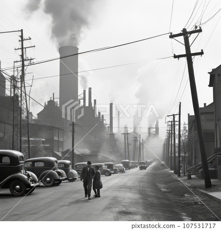 1940 smoky scene of pittsburg steel mills 107531717
