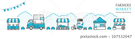 Vector illustration of shops lined up at a lively farmers market Vector illustration of shops lined up at a lively farmers market 107532047