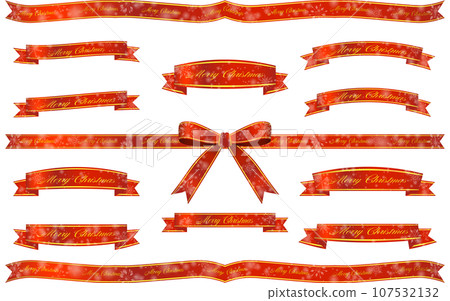 聖誕包裝絲帶，紅色，帶金線和雪花 107532132