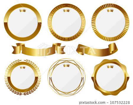 Set of 6 luxurious crown emblems, white & gold Set of 6 luxurious crown emblems, white & gold 107532228