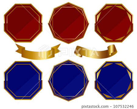 Set of 6 luxurious octagonal emblems red & blue 107532246