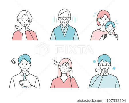 Upper body illustration set of a person who is unwell 107532304