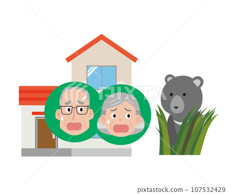 An elderly couple surprised by the appearance of a bear An elderly couple surprised by the appearance of a bear 107532429