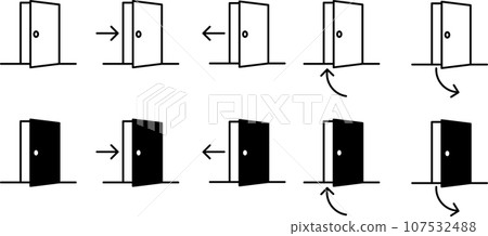 Set of door entry and exit with arrows Set of door entry and exit with arrows 107532488