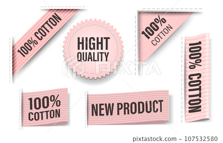 Relistic 3D pink pastel fabric labels set collection on white background vector 107532580