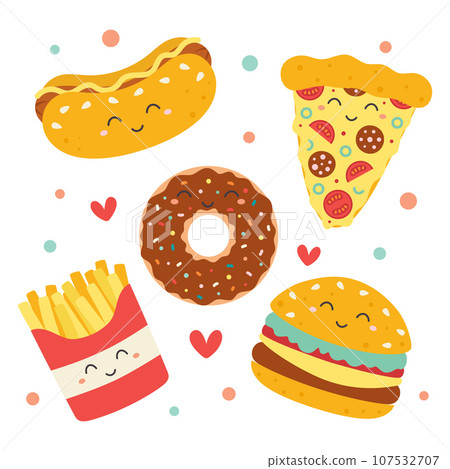 cute set of cartoon fast food characters 107532707