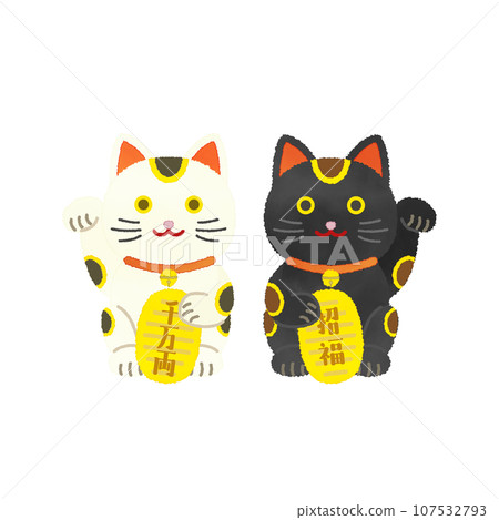 兩隻招財貓的水彩風格插圖 兩隻招財貓的水彩風格插圖 107532793