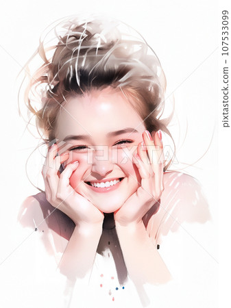 一個年輕漂亮的女人把下巴放在手上 一個年輕漂亮的女人把下巴放在手上 107533099