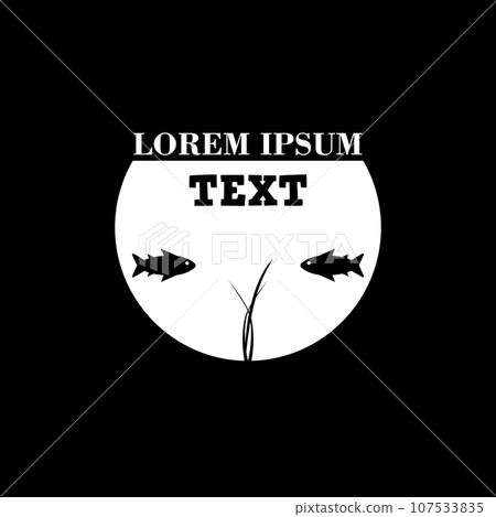 Round aquarium with fishes. Simple vector silhouette. Clipart and drawing. Isolated illustration on black background. Round aquarium with fishes. Simple vector silhouette. Clipart and drawing. Isolated illustration on black background. 107533835