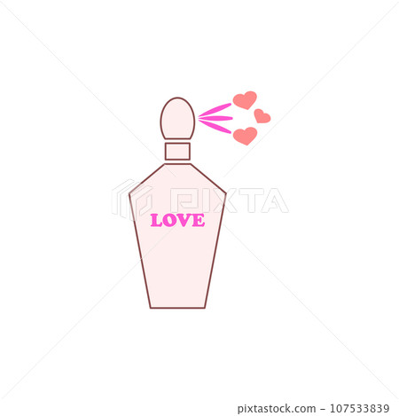Perfume bottle spray red hearts. Perfume bottle spray red hearts. 107533839