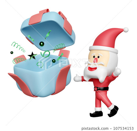 surprise gift box with Santa Claus isolated. merry christmas and happy new year, 3d render illustration surprise gift box with Santa Claus isolated. merry christmas and happy new year, 3d render illustration 107534153